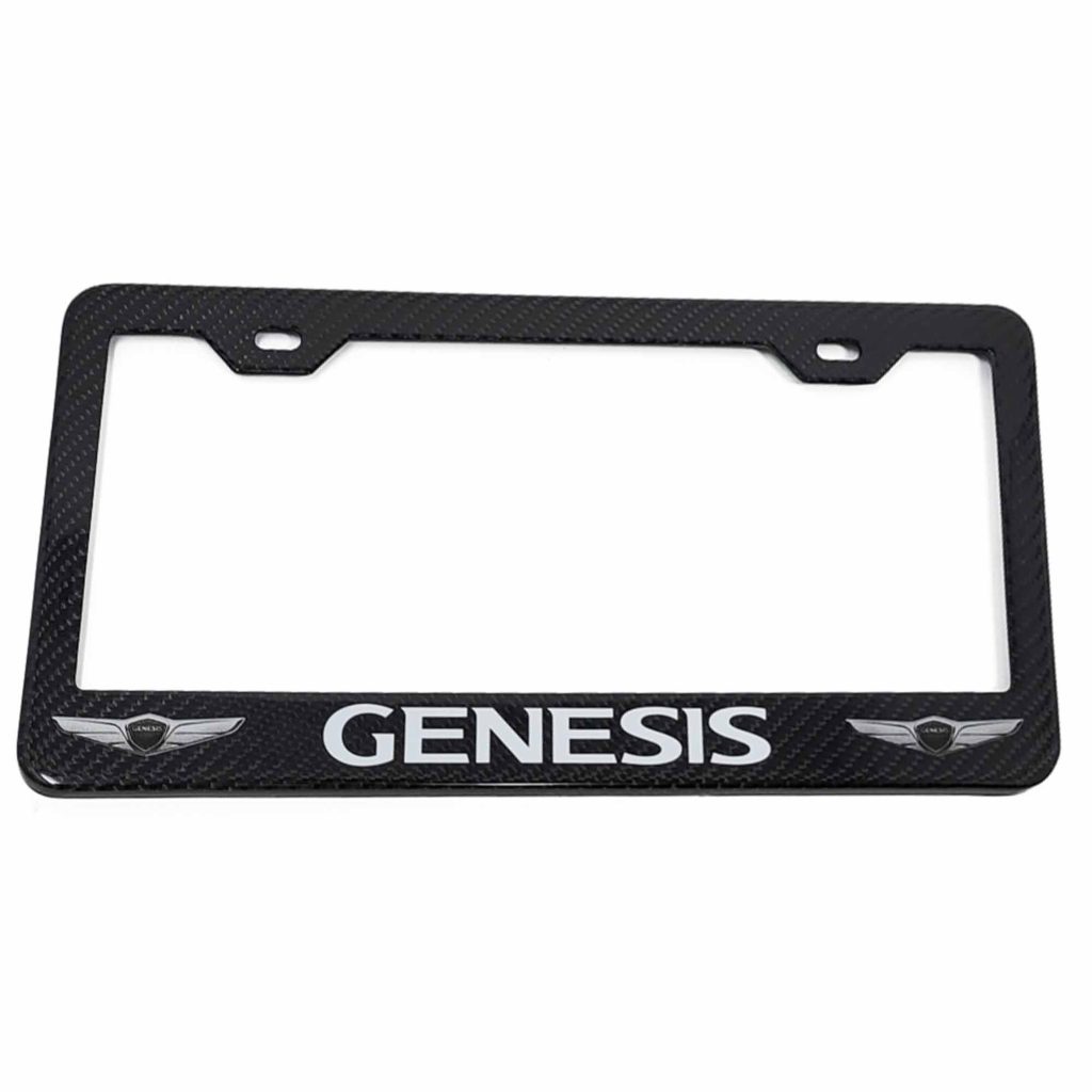 Genesis White Text and Logo’s Carbon Fiber License Frame