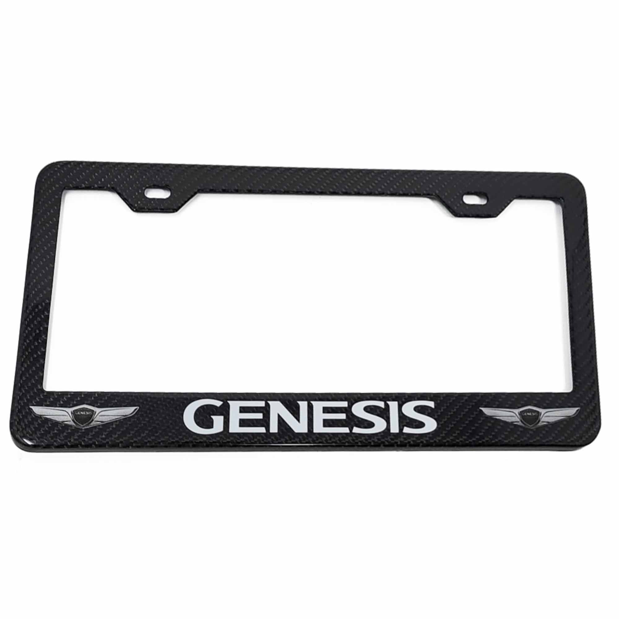 Genesis White Text and Logo’s Carbon Fiber License Frame